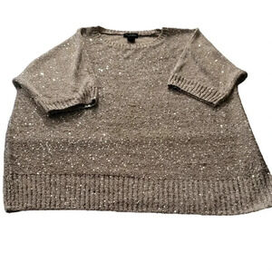 Nue Options Wms Xl Glitter Silver/beige CrewNeck Sweater Short Sleeve Pullover